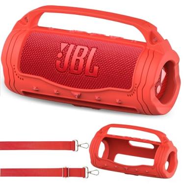 Imagem de Capa de silicone para alto-falante Bluetooth portátil JBL Flip 7, acessórios para JBL Flip 7 Bold Pro AI Sound Capa protetora de alto-falante Bluetooth com alça de silicone (vermelho)