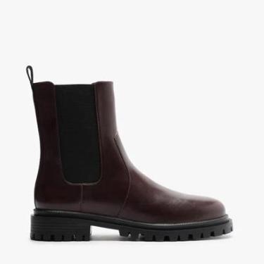 Imagem de Bota Arezzo Marrom Couro Cano Curto Tratorada Elástico Feminina-Feminino