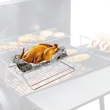 Imagem de FIRELOOP Rack de torrefação de peru ajustável em V, rack de assado de aves de peru para ovos grandes e verdes, Kamado, acessório para churrasqueira Weber de aço inoxidável, grelha de frango, grelha de