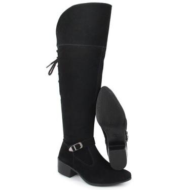 Imagem de Bota Feminina Cano Alto Over Camurça Preta Rodeio Country Confort - BR