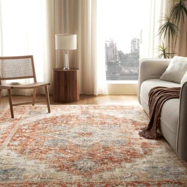 Imagem de SLEEP ZONE Tapete de área de 15 x 23 cm para quarto, lavável à máquina para sala de estar, tapete antiderrapante leve de pelo baixo, tapete vintage para sala de jantar, escritório em casa, tijolo