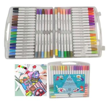 Imagem de Canetinha Caneta 60 Cores Marcador Tinta Acrilica A Prova dAgua Perman