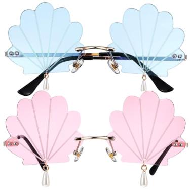 Imagem de VICASKY 2 peças de óculos de sol femininos Seashell Polarizado Rave Óculos extravagantes exclusivo pingente azul
