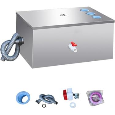 Imagem de Interceptor De Armadilhas De Graxa Comercial, Armadilha De Graxa De Aço Inoxidável Para Restaurt Home Sob A Pia Com 1-3 Entradas De água, Cesta De Filtro De Gaveta, 30x25x25cm