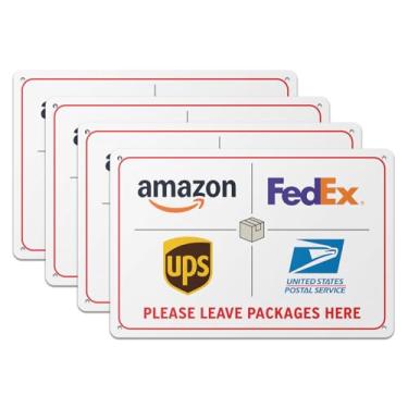 Imagem de 101SIGNCITY - 30,5 x 20,32 cm, 4PK, placa de entrega de embalagem de alumínio - Deixe os pacotes aqui placa com película protetora para uso ao ar livre