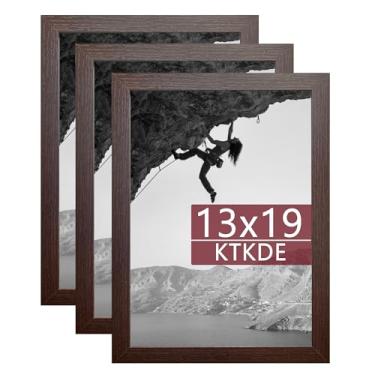 Imagem de KTKDE Conjunto de 3 porta-retratos de 33 x 48 cm, porta-pôsteres de madeira para galeria de parede, vidro resistente a quebras, moldura retangular para fotos, pôsteres suspensos de estúdio e melhor