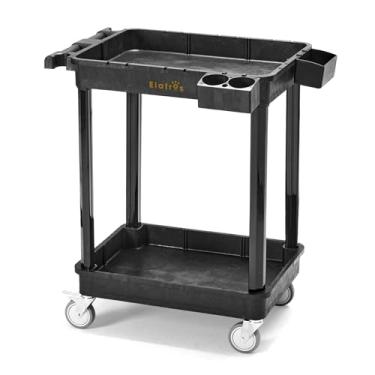 Imagem de ELAFROS Carrinho utilitário resistente com 2 prateleiras, 71 x 48 cm, capacidade de 150 kg, plástico industrial, rodas giratórias com trava – Carrinho com rodinhas multiuso para casa, escritório, uso
