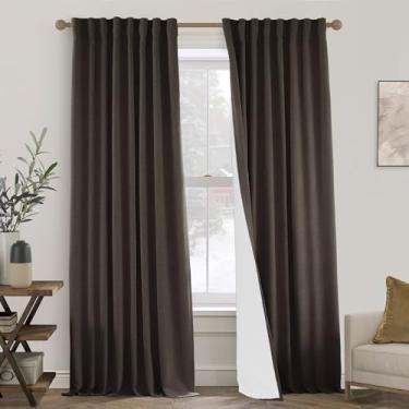 Imagem de Cortinas blecaute marrom 2 painéis, escurecimento térmico escuro Academia Primitive Linen cortinas pretas 84 polegadas de comprimento para sala de estar quarto, 132 de largura por 213 cm de