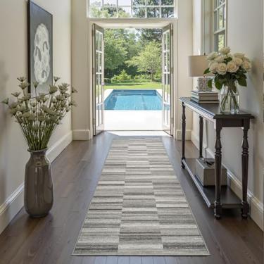 Imagem de jinchan Tapete Runner 3x10 Geométrico Casual Lavável Tapete Cinza Antiderrapante Abstrato Ultrafino Leve Longo Moderno Tapete para Corredor Quarto Sala de Jantar Cozinha, Cinza