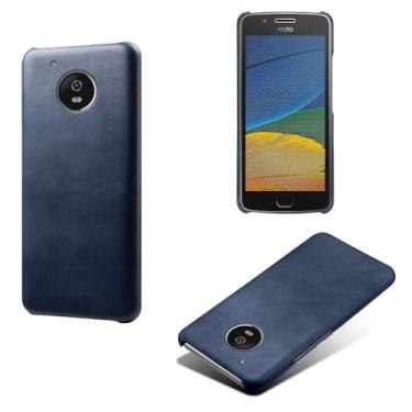 Imagem de Capa para MOTO G5,Proteção contra quedas,Casca de volta de cor sólida simples,Design de couro de imitação de plástico-Blue
