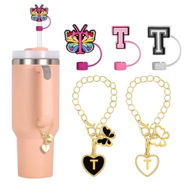 Imagem de (3+2) Stanley Cup Acessórios, 3 peças 10 mm carta canudo tampa tampa com 2 peças pingentes de coração borboleta para Stanley Cup 30 & 1,134 g com alças, bonito topo de palha e pingentes para copo