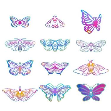 Imagem de Spritewelry Amuletos de filigrana de borboleta arco-íris de aço inoxidável para fazer joias, enfeites de metal gravado, pingentes para brincos, decoração faça você mesmo, artesanato