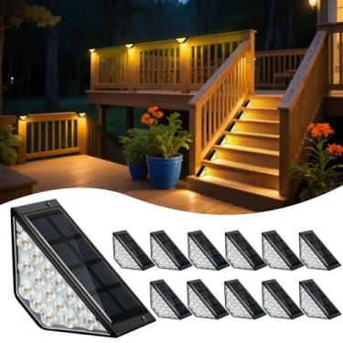 Imagem de BKBB PPBB Luzes solares de degrau para uso externo, luzes solares de escada à prova d'água, luzes de degrau de deck para cerca, pátio, quintal, varanda, porta da frente, calçada, jardim, decoração de