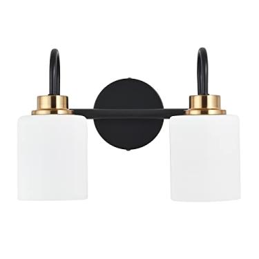 Imagem de ZHUOER Luminária moderna para banheiro preto e dourado fosco 2 luzes de arandela de vidro leitoso luzes modernas sobre espelho (exclui lâmpada E26)