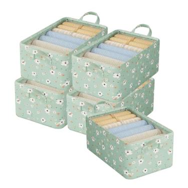 Imagem de Caixa Organizadora com Tampa Transparente e Estampa Floral Verde, Estrutura em Aço Resistente, Tecido Oxford - Ideal para Organizar Roupas, Brinquedos e Mais
