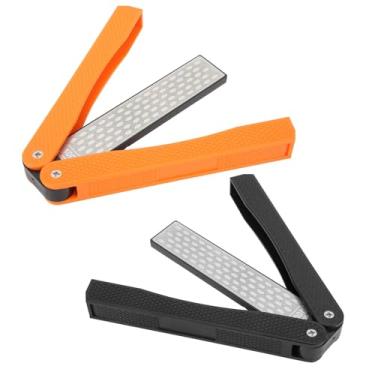 Imagem de Pacote com 2 apontadores de ferramentas de jardim, pedra dobrável dupla face 400/600, afiador de faca de diamante para jardinagem de cozinha (preto + laranja)