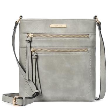 Imagem de BOSTANTEN Bolsas transversais femininas bolsa de ombro média acolchoada com bolso com zíper, C16-cinza, Bolsa transversal