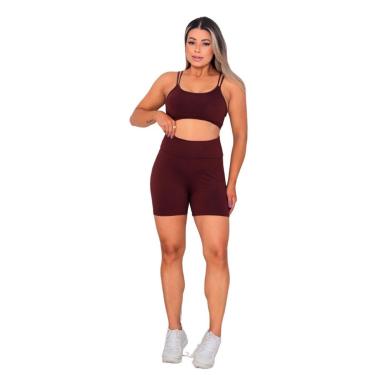 Imagem de Conjunto Fitness Academia Top Alcinha com Bojo Short Cor:;Tamanho:Unico-Feminino