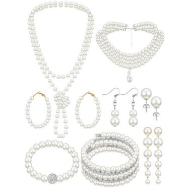 Imagem de Conjunto de joias BBTO, colar de pérolas, brincos, pulseiras, 8 x mulh