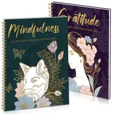 Imagem de Livro de colorir adulto de 21 x 25 cm para relaxamento, pacote com 2 livros de colorir para adultos encadernados em espiral para mulheres com citações inspiradoras, padrões de alívio de estresse para