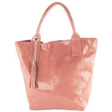 Imagem de modamoda de Bolsa de ombro feminina T248 grande com bolso interno feita de couro feito à mão na Itália, Rosa antigo, Large