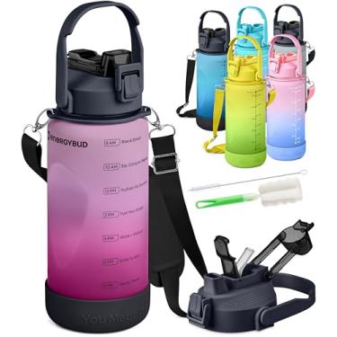 Imagem de EnergyBud Garrafa de água de meio galão com canudo | Eastman Tritan Material: Seguro para alimentos | Seguro para lava-louças, sem BPA, BPS, DEHP | Jarro com tampa 6 em 1 | Garrafa de água à prova de