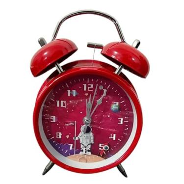 Imagem de Relógio Retrô Analógico de Mesa Design Astronauta Vintage Decorativo | Despertador Silencioso | Presente Criativo (VERMELHO)
