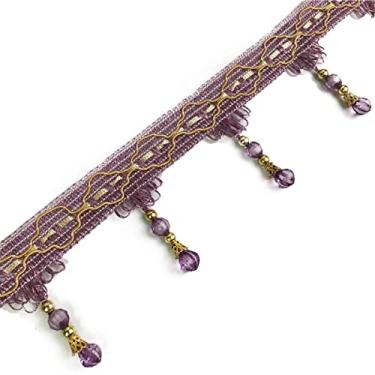 Imagem de Decoração requintada de borla, 4 metros de contas trançadas tipo europeu bola pendurada franja aparar aplique de tecido fita de renda para cortinas costura de mesa (cinza) (11m) (cor: vermelho roxo