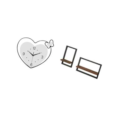 Imagem de Fenteer Relógio de Parede Acrílico Criativo em Formato de Coração E Prateleiras Flutuantes de Madeira, Arte Decorativa Rústica Moderna para Sala de Estudo, Co