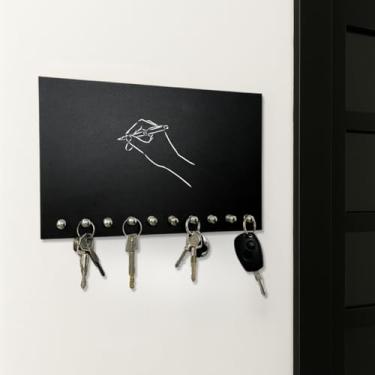 Imagem de Porta Chaves de Madeira Parede Painel de Recado Decorativo Preto MDF