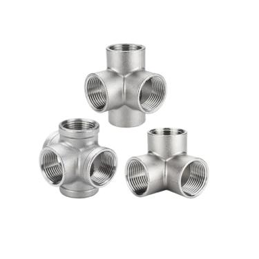 Imagem de 1 peça BSPT 304 rosca fêmea de aço inoxidável 3 vias/4 vias/5 vias Tee Cross Type Pipe Fitting 1/10.2 cm 1/5.1 cm 3/10.2 cm 2.5 cm 1-1/10.2 cm 1-1/5.1 cm 5.1 cm DWBPGVUN(3way DN20)