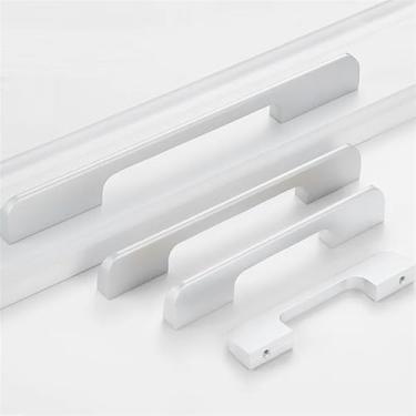 Imagem de CXYFQUUK Puxador de armário preto cinza dourado liga de alumínio puxadores de gaveta de armário de cozinha puxadores de móveis ferragens 2 peças (prata, furo 256 mm)