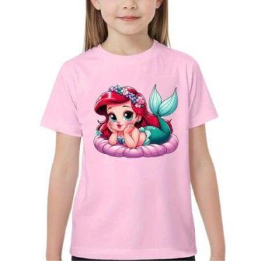 Imagem de Camiseta camisa blusa infantil juvenil ariel - loja dinka, 10, Rosa