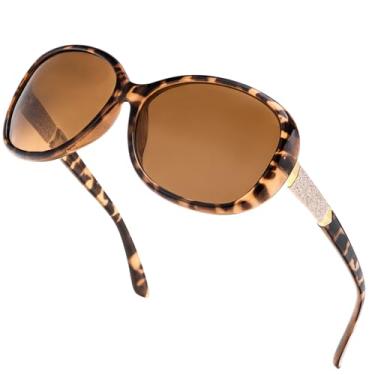 Imagem de Óculos de sol polarizados femininos Jackie O Trendy Elegante Vintage com hastes cravejadas, Tartaruga/marrom, Oversized