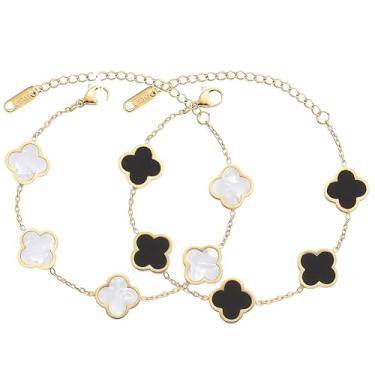 Imagem de GRBeid Pulseira feminina de trevo banhada a ouro 18 K Lucky Four Leaf Flower Dupe, joias modernas, presentes de aniversário para mulheres/mães/amigas/irmãs/melhores amigas, Medium, Aço inoxidável, Sem