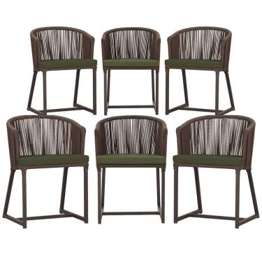 Imagem de 6 Cadeiras De Jantar Noronha Marrom Corda Náutica E13 Trama Marrom