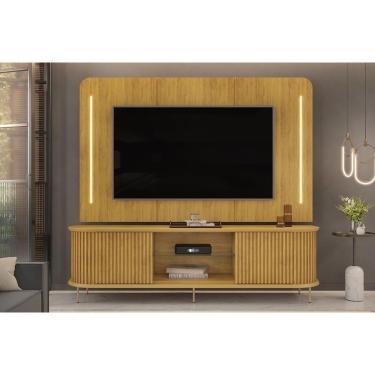 Imagem de Estante P- Sala Até 75 Pol Atlas Ripado C- 2 Portas 218x62cm Cedro - Dj Móveis