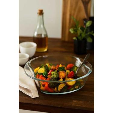 Imagem de Travessa De Vidro Pequena Oval 25x18 Servir Saladas Sobremesas 1 Litro