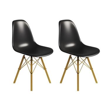 Imagem de Conjunto 2 Cadeiras Eames Tubo Ferro Dourado Assento Preto