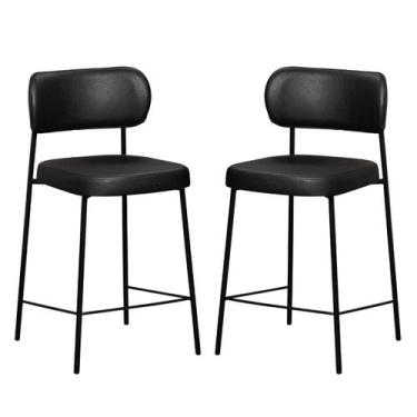 Imagem de Kit 2 Banquetas Altas Estofadas Camila Est Preta Assento e Encosto Pre