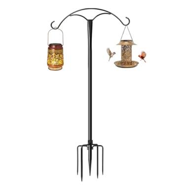 Imagem de Ganchos de pastores de 177 cm para uso externo, ganchos de pastores resistentes para uso externo com base de 5 pinos, suporte ajustável para plantas de jardim, alimentador de beija-flor, lanterna
