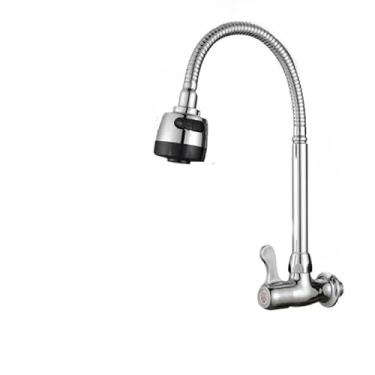 Imagem de Torneira Cozinha Parede Preta Flexível Duplo Jato Cone 1/4 de Volta(Prata/Parede/Rotação de 360°)