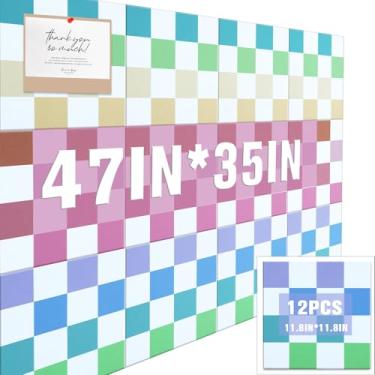 Imagem de Geyoga 12 peças de quadro de cortiça para parede, 30,5 x 30,5 cm, painel de avisos quadriculado, retrô, colorido, painéis acústicos, azulejos de feltro, decoração fofa autoadesiva, para escritório