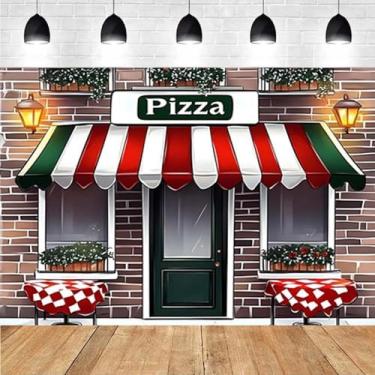 Imagem de Pano de fundo para fotografia de pizza, azulejos de parede, vintage, tema de culinária, pizzaria, pizza, festa, comida para recém-nascidos, chá de bebê, bolo, decoração de mesa (A, 2,1 x 1,5 m)