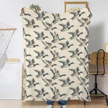 Imagem de Cobertores de sofá Mallard Ducks, cobertor rústico macio aconchegante felpudo leve para viagem, cobertor de lã de flanela para sofá, cama, acampamento, noites de cinema, assistir TV 127 x 152 cm