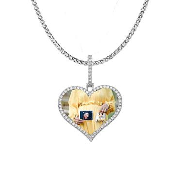 Imagem de Ied Kashiqi Colar de corrente personalizada com foto personalizada etiquetas de cachorro masculinas pingente de memória de coração gelado para mulheres pingentes de letras chaveiro joias presente