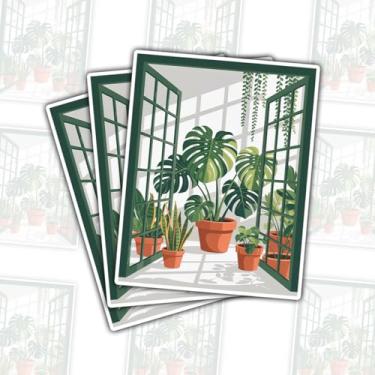 Imagem de 3 peças de adesivos de plantas internas, decalque de vinil botânico de estufa estética, folha Monstera e adesivos em vaso para laptop, garrafa de água, diário