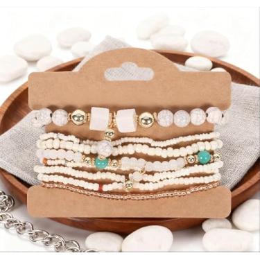 Imagem de 8 peças de pulseiras boêmias para mulheres, lindas pulseiras empilháveis da amizade, pulseira pequena com contas para uso diário, One Size, Liga metálica, Sem Pedra Preciosa