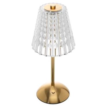 Imagem de Luminária de Mesa LED Moderna, Alumínio e Acrílico, 3 Cores de Luz, Base Dourada, 29.5cm, Recarregável USB, Controle Touch, para Escritório