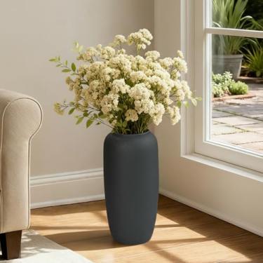 Imagem de Vaso rústico de cerâmica preta – Vaso de fazenda feito à mão de 40 cm de altura para grama dos pampas e flores secas, grande para sala de estar, entrada e decoração de canto